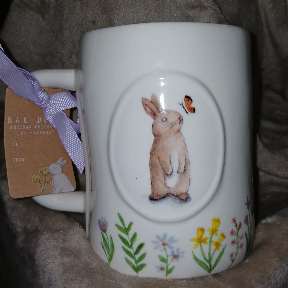 Rae Dunn White Bunny and Floral Mug